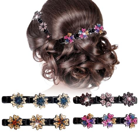 4 Stück Haarspangen mit Kristallblume Snowflake Haarspange für Damen