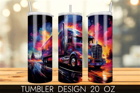 Semi Truck Trucker Tumbler Sublimation Graphic By Mragjaza Creative