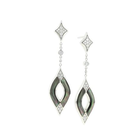 14 KT White Gold Earring With Inlay And Diamonds Kabana