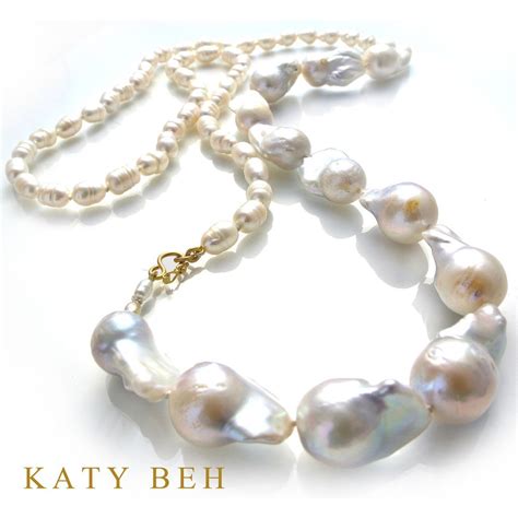 White Fireball Baroque And Ringed Pearl Necklace Pearl Necklace