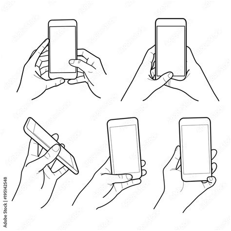 Hands collection, Vector illustration, Hand holding smartphone ...