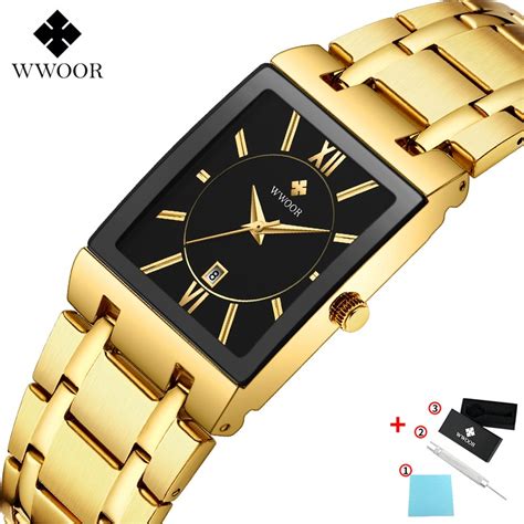 Wwoor Men Watches Waterproof Quartz Gold Watch Stainless Steel Strap