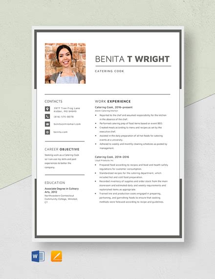 Chief Cook Resume Template - Download in Word, PSD, Apple Pages ...