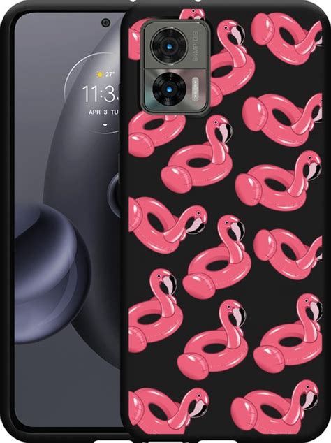 Motorola Edge Neo Hoesje Zwart Inflatable Flamingos Designed By