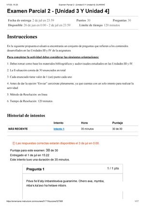 Examen Parcial 1 Unidad 1 Y Unidad 2 Guaraní Examen Parcial 1