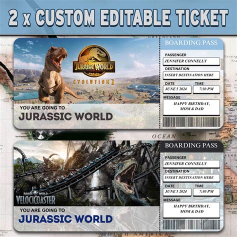 Digital Jurassic World Surprise Universal Studios Trip Tickets Editable