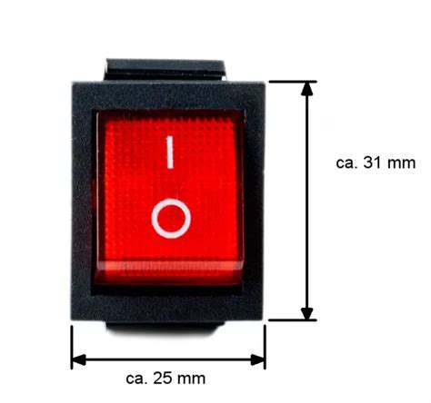 WIPPSCHALTER ECKIG ROT Beleuchtet 2 Polig 250V 16A EIN AUS Snap In