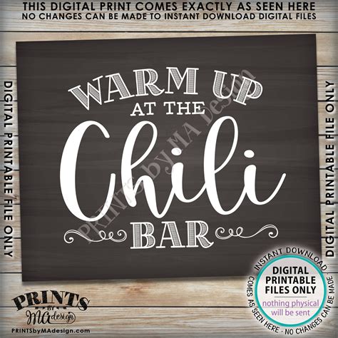 Chili Bar Sign And Labels Chili Buffet Build Your Own Bowl Of Chili