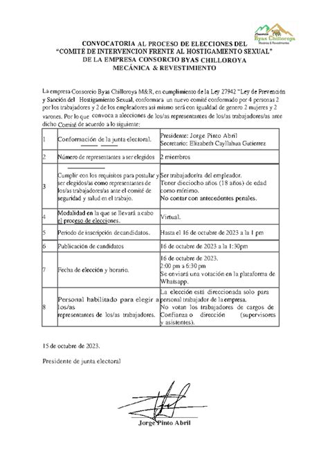 Convocatoria Hostigamiento Convocatoria Al Proceso De Elecciones Del