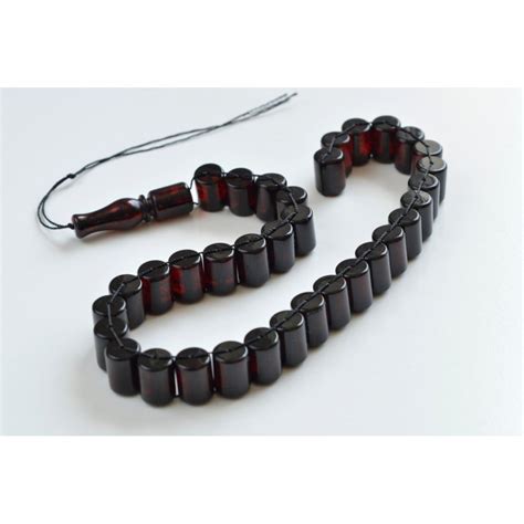 Snake Baltic Amber Moslem Prayer Beads Barrel Shape Red Cherry Color