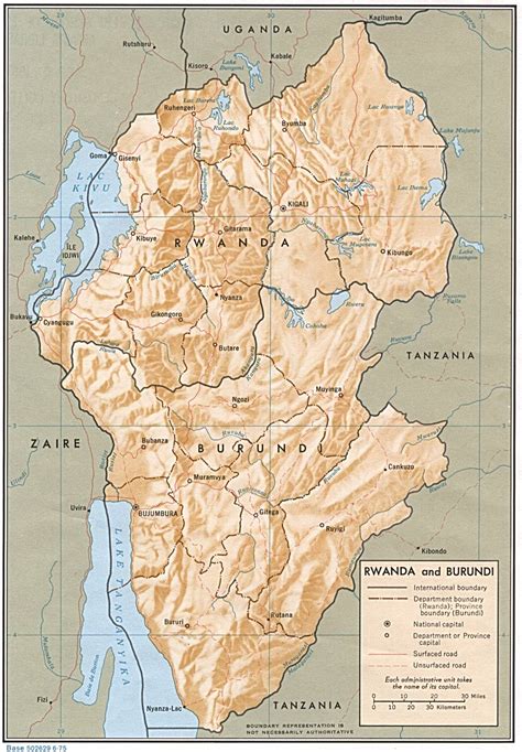 Mapa físico y político de Ruanda y Burundi 1975 Mapas Milhaud