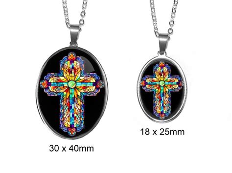 Stained Glass Cross Photo Pendant Stainless Steel Glass Photo Necklace ...