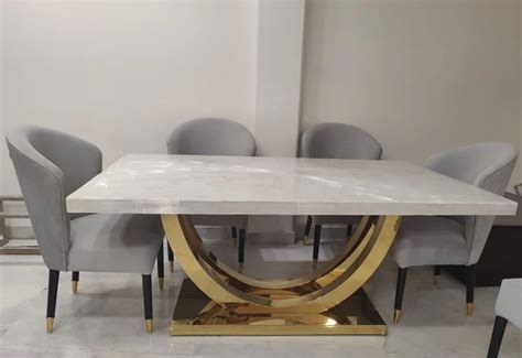 Rectangular Marble Top Stainless Steel Dining Table Set Seater At Rs