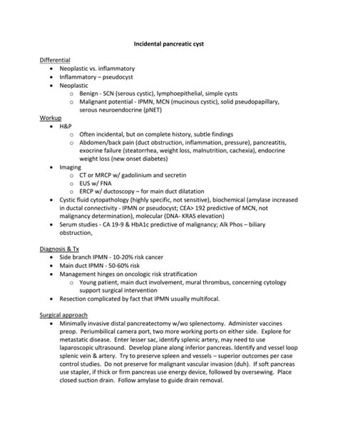 Incidental Pancreatic Cyst Differential Neoplastic Vs Inflammatory