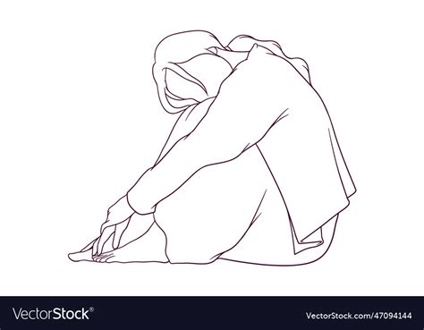 Young Depressed Woman Sitting Alone Hand Drawn Vector Image