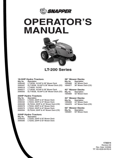 Snapper Lt 200 Lawn Mower User Manual Manualzz