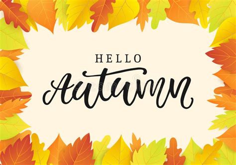 Hello Autumn Banner Template With Bright Colorful Leaves Stock Vector