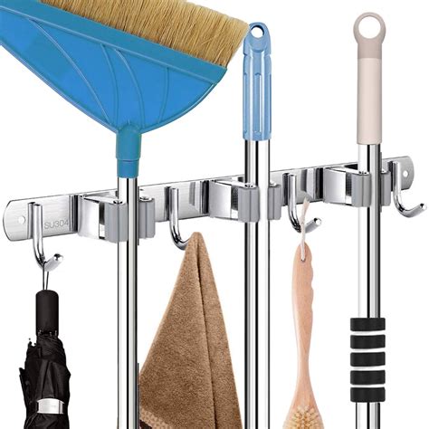 Mop And Broom Holder Wall Mount Heavy Duty Mop Broom Hanger With 3