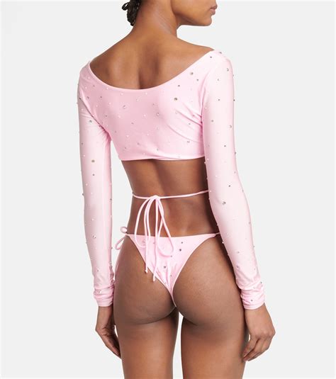 Crystal Embellished Ruched Bikini In Pink Alessandra Rich Mytheresa