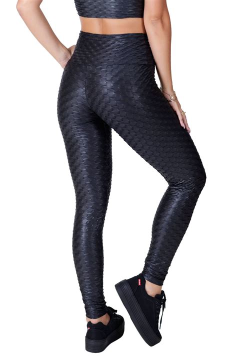 Calça Legging Preta Bolha Cirre Alto Relevo Academia Ref 5015A