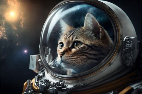 Premium Ai Image Close Up Of Cat In Space Suit Generative Ai