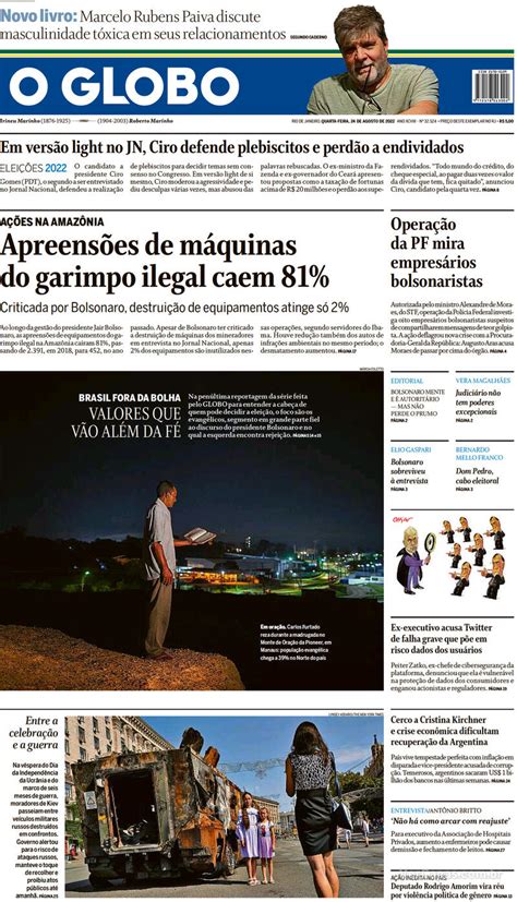 Capa O Globo Edição Quarta 24 de Agosto de 2022