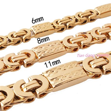 Fashion Mm Byzantine Box Chain Stainless Steel Necklace Mens Gold