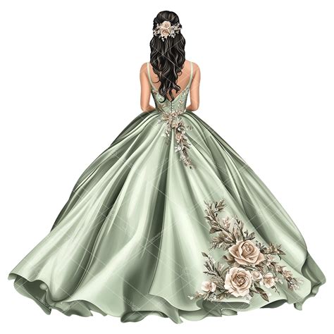 Sage Green Quinceañera Clipart | Quinceañera Dress Clipart