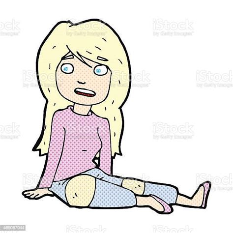 Comic Cartoon Girl Sitting On Floor Stock Illustration Download Image