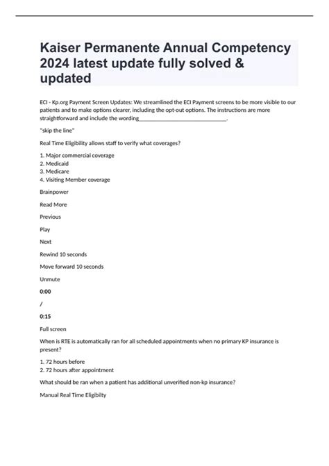 Kaiser Permanente Annual Competency 2024 latest update fully solved