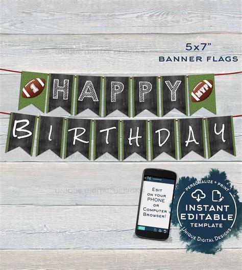 Football Banner Template Printable, Editable Football Pennant Flags ...