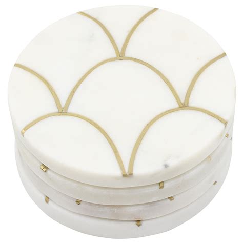 Bespoke Home Brass Inlay Marble Coasters Set Of 4