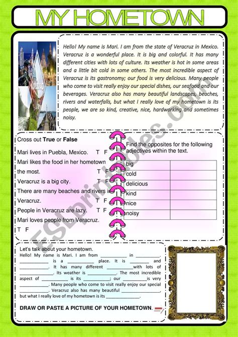 My Hometown Esl Worksheet By Maricholi