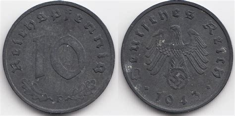 Drittes Reich 10 Reichspfennig 1943 F Zink sehr schön vorzüglich