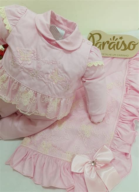 Saida Maternidade Da Paraiso - Saida Maternidade Paraiso Bebê Menina Macacao Rosa Ref 6638 | Frete grátis