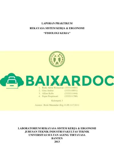 LAPORAN PRAKTIKUM REKAYASA SISTEM KERJA ERGONOMI FISIOLOGI KERJA