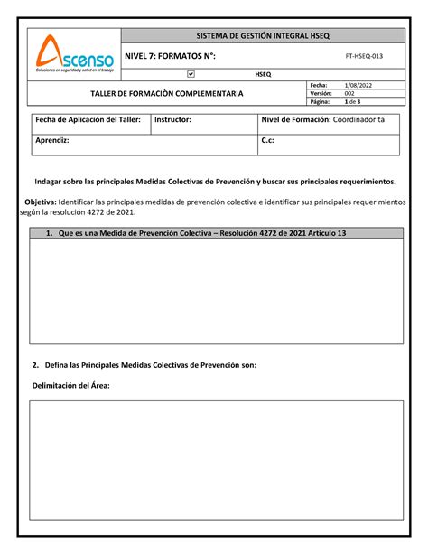 Taller Medidas Colectivas Sistema De Gestin Integral Hseq