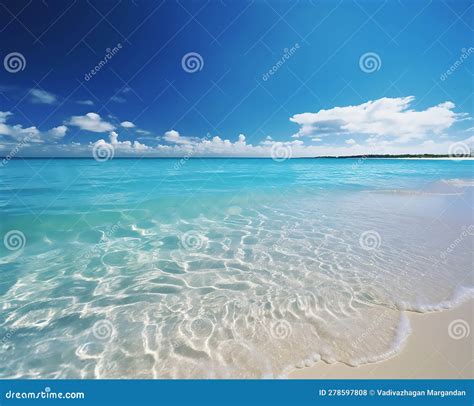 Beach and Ocean Waves with Blue Sky Background Stock Illustration ...