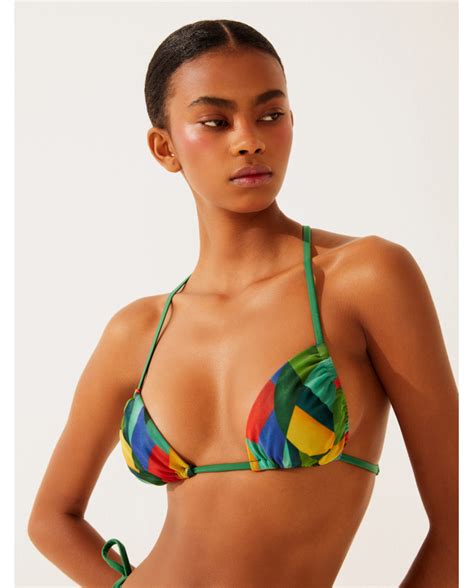 Parte De Arriba De Bikini Top Cortininha Lacinho Geometrico Primario