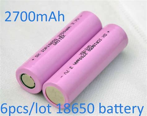 6pcs Unitek 37v Icr 18650 Li Ion Battery 2700mah Rechargeable Lithium Cell For Flashlight Torch