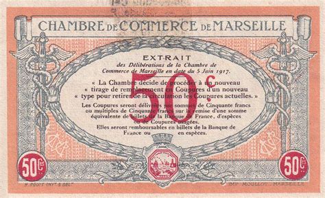 Billet France 50 Centimes Chambre De Commerce De Marseille 1917