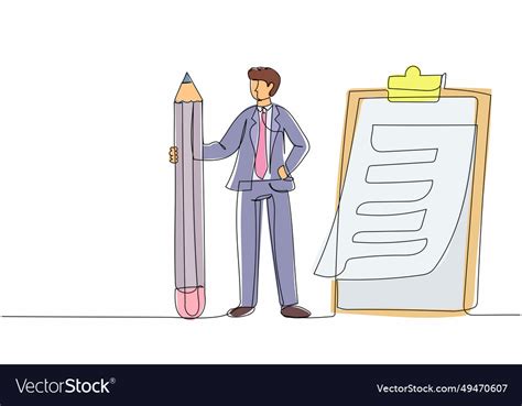 Continuous One Line Drawing Businessman Holding Vector Image