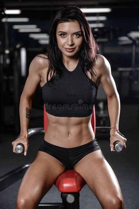 Brunette Fitness Wet Woman After Workout In The Gym Stock Photo Image