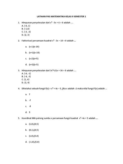 Latihan Pas Matematika Kelas 9 Pdf