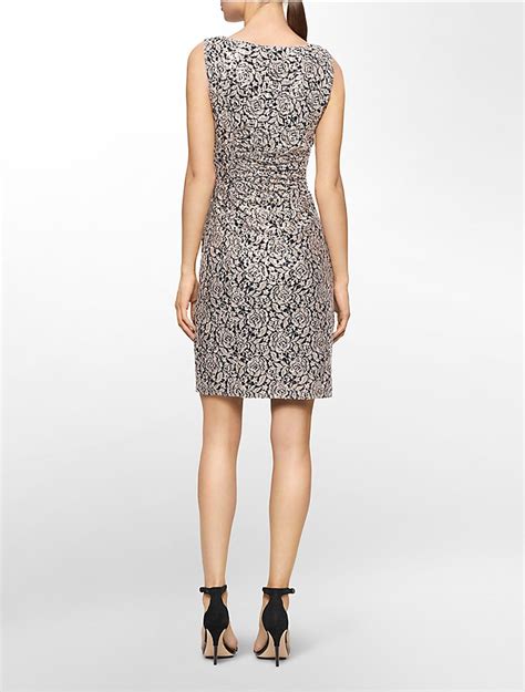 Calvin Klein Womens Sequin Ruched Sleeveless Sheath Dress Ebay