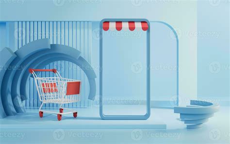 Shopping cart with geometric background, 3d rendering. 27778241 Stock Photo at Vecteezy