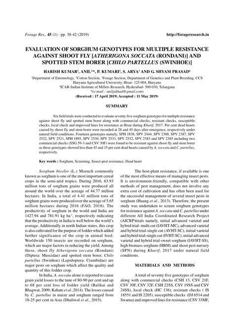 PDF Evaluation Of Sorghum Genotypes For Multiple Resistance Against