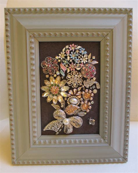 Jeweled Framed Jewelry Art Flower Bouquet Gray Silver Pink Etsy