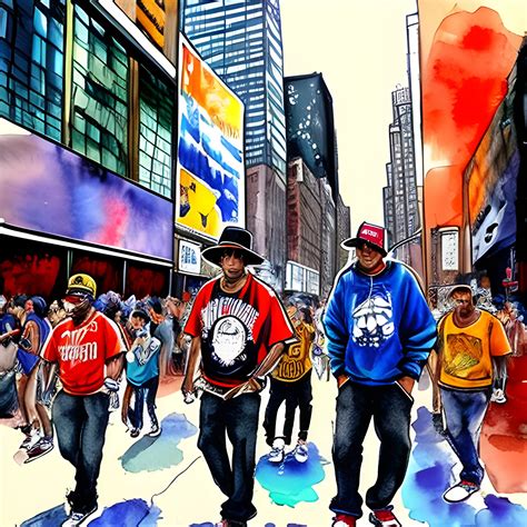 Cultura Hip Hop Celebrando En Las Calles De New York Water Colo