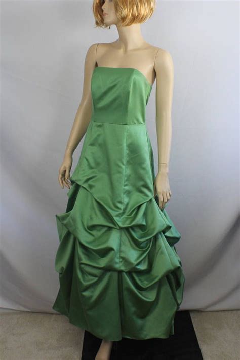 90s Prom Dress Formal Green Satin Dress Vintage 1990s Ball Gown Dress